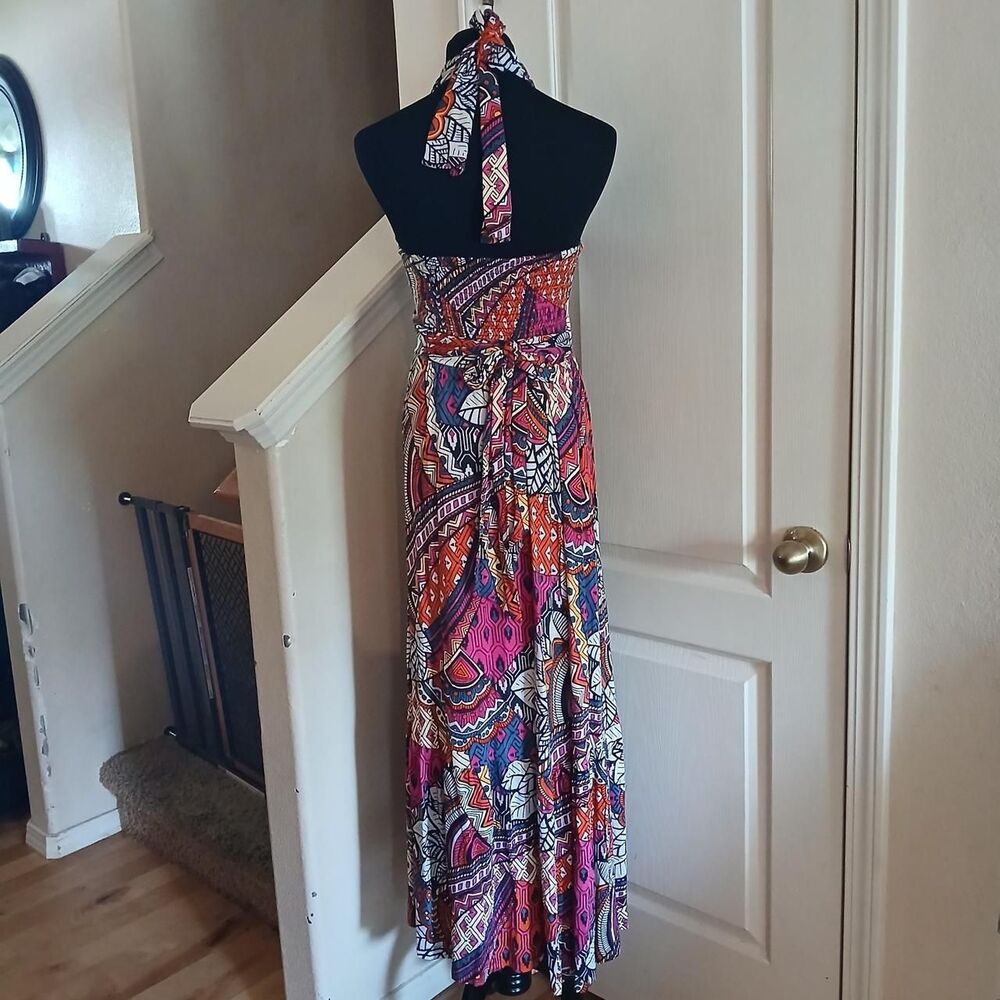 Anthropologie Maeve Cynthia Halter Maxi Dress Multicolored Geometric XS Boho - Picture 2 of 9